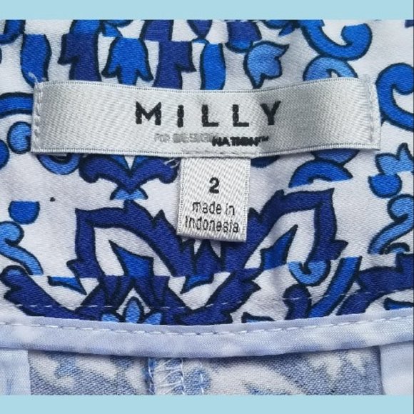 MILLY Design Nation Blue White Print Shorts 2 - Picture 5 of 5